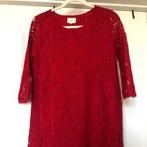 Red Lace Shift Dress with Lace Sleeves